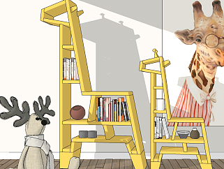 现代长颈鹿造型<em>儿童</em>书架，书柜玩具su草图模型下载