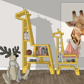 现代长颈鹿造型儿童书架，书柜玩具su草图模型下载