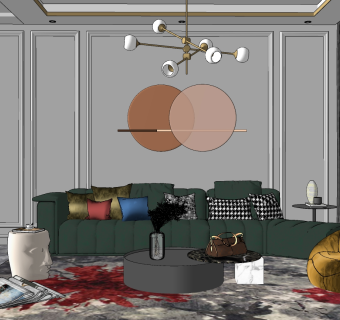 现代客餐厅su草图模型下载