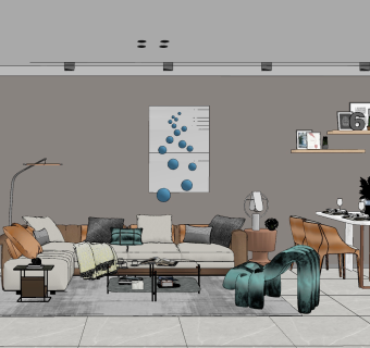 现代客餐厅su草图模型下载