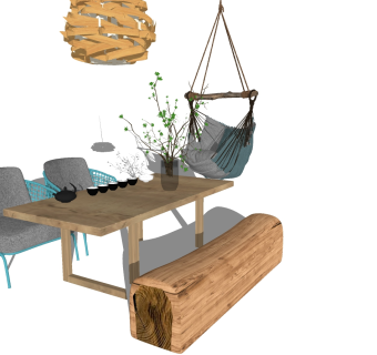 现代民宿，户外藤编椅子su草图模型下载