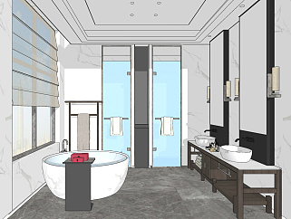 新中式卫生间浴室su草图模型下载