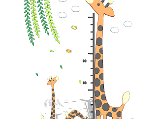 现代<em>儿童</em>长颈鹿身高贴，标尺su草图模型下载