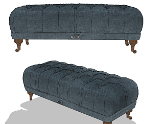 欧式皮革软包沙发，床尾凳<em>卧榻</em>su草图模型下载