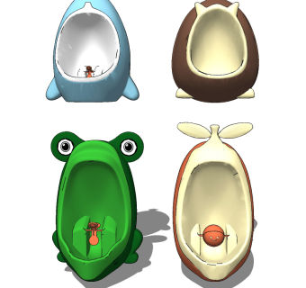 现代儿童卡通造型小便斗，小便器su草图模型下载