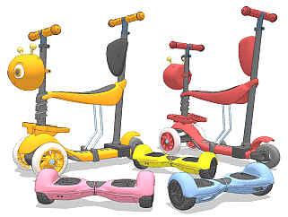 现代儿童双轮代步车，<em>滑板</em>车平衡车，su草图模型下载