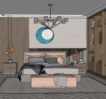 现代卧室su草图模型下载