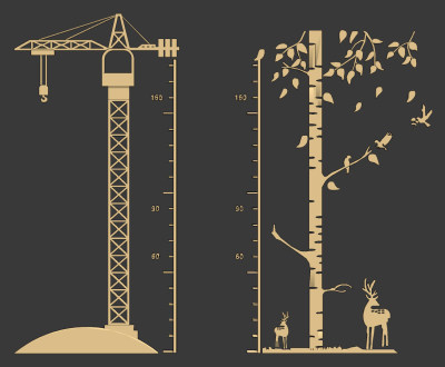 现代塔吊树木儿童身高贴，标尺su草图模型下载
