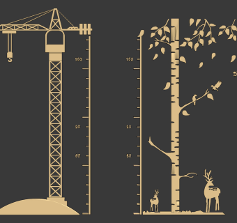 现代塔吊树木儿童身高贴，标尺su草图模型下载