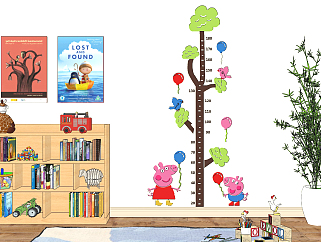 现代小猪佩奇儿童身高标尺，<em>墙贴</em>，玩具柜书柜su草图...