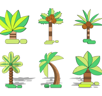 现代儿童椰子树卡通墙饰，造型su草图模型下载