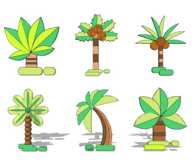 现代儿童椰子树卡通墙饰，造型su草图模型下载
