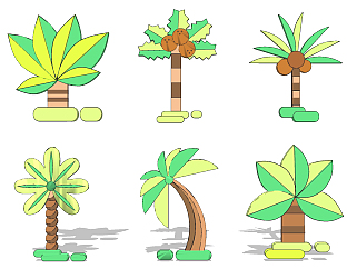 现代儿童椰子树卡通墙饰，造型su草图模型下载