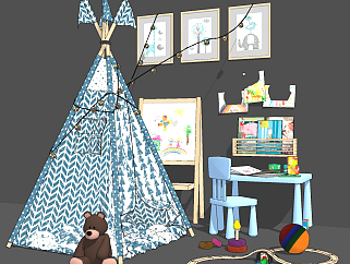 北欧儿童帐篷，玩具<em>学习桌</em>，挂画，画板su草图模型下载