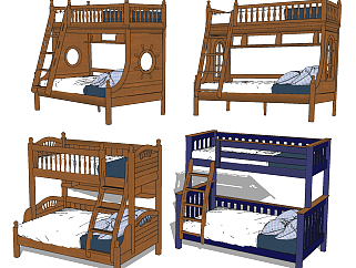 美式欧式实木<em>上下床</em>，上下铺，<em>儿童床</em>su草图模型下载