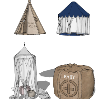 现代儿童帐篷懒人沙发su草图模型下载