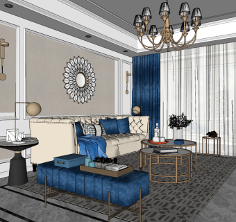 简欧客餐厅su草图模型下载