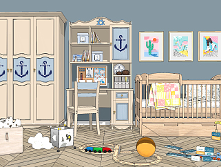 欧式美式地中海儿童衣柜书桌婴儿床，摇篮，衣柜，玩具装饰画挂画