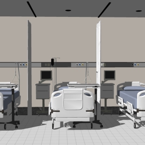 现代风格医疗室，医疗器材，病床su草图模型下载