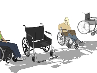 现代轮椅组合医疗器材su草图模型下载