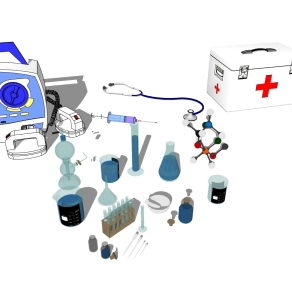 医疗器材 医疗箱 医疗设备 吸管 试管 医疗器材，器械，su草图模型下载