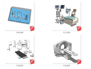 现代医疗器械，器材，b超，手术刀具托盘su草图模型下载