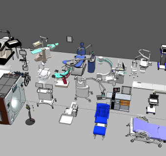 牙科诊所诊疗椅，ct,b超机，医疗器械，器材su草图模型下载