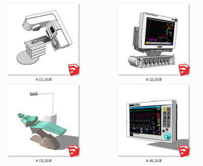 现代医疗器械，医疗器材器械，诊疗仪器su草图模型下载
