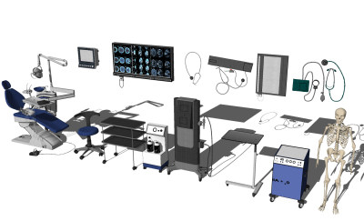 医疗设备器材人体骨骼，牙医躺椅，牙科椅，su草图模型下载