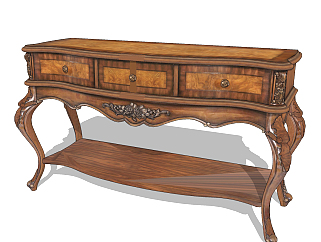 欧式美式法式古典雕花沙发背柜，边柜，玄关柜书桌su草图模型下载