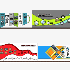 现代文化墙，背景墙su草图模型下载