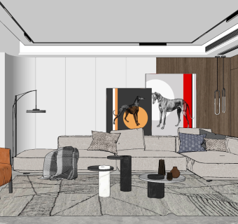 现代客厅，沙发转角沙发su草图模型下载