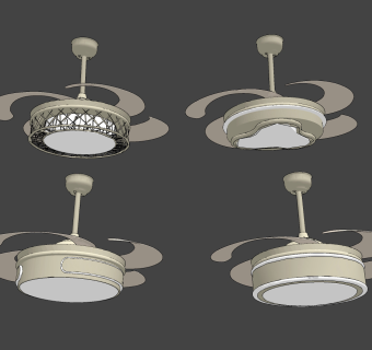 现代风扇吊灯吸顶灯su草图模型下载