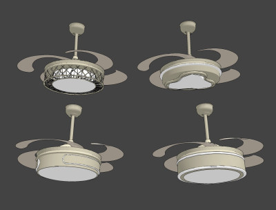 现代风扇吊灯吸顶灯su草图模型下载