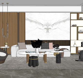 现代客厅沙发，单人沙发茶几su草图模型下载