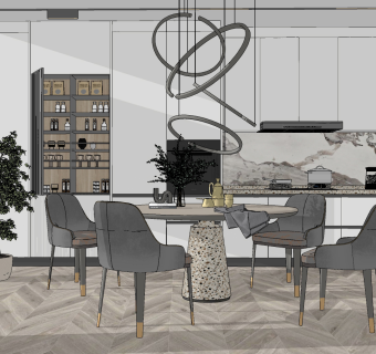 现代餐厅餐桌椅su草图模型下载