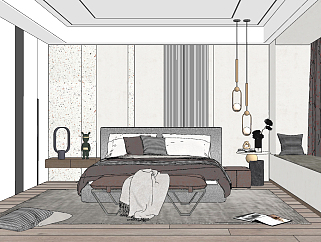 现代卧室双人床su草图模型下载