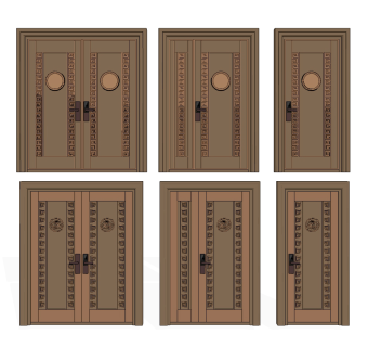 现代新中式单元收入户门，铜门，子母门su草图模型下载