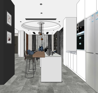 现代餐厅su草图模型下载