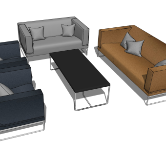 现代皮革办公沙发茶几su草图模型下载