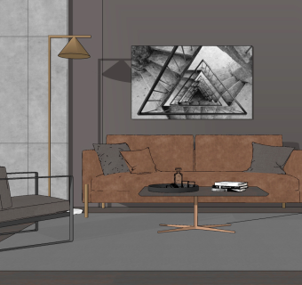 现代皮革办公沙发单人沙发su草图模型下载