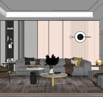 现代客厅su草图模型下载