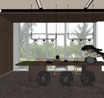 新中式茶室茶桌椅，茶台su草图模型下载