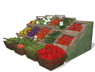 生鲜超市蔬菜水果货架，摊位