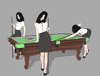 现代台球桌美女人物，<em>打</em>台球的人物su草图模型下载