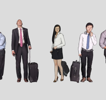 现代旅客行商旅人，拉着行李箱的人物su草图模型下载