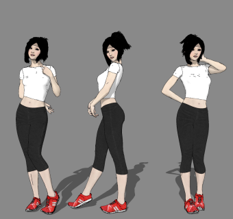 现代运动美女，瑜伽人物su草图模型下载