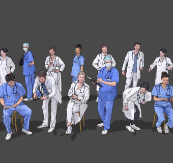 医生护士人物su草图模型下载