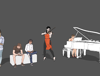 现代<em>看书</em>弹钢琴坐着人物su草图模型下载