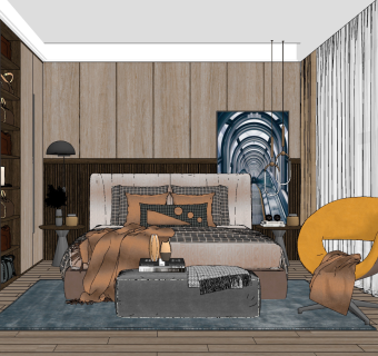 现代轻奢卧室su草图模型下载